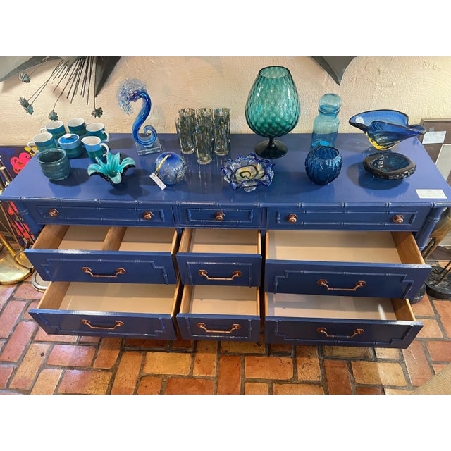Thomasville Allegro Chinoiserie Faux Bamboo Dresser in Blue For Sale - Image 10 of 18
