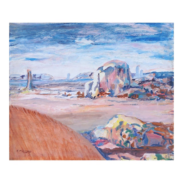 Monument Valley Landscape Painting, American Impressionist, Circa 1945 by N. Mallory For Sale