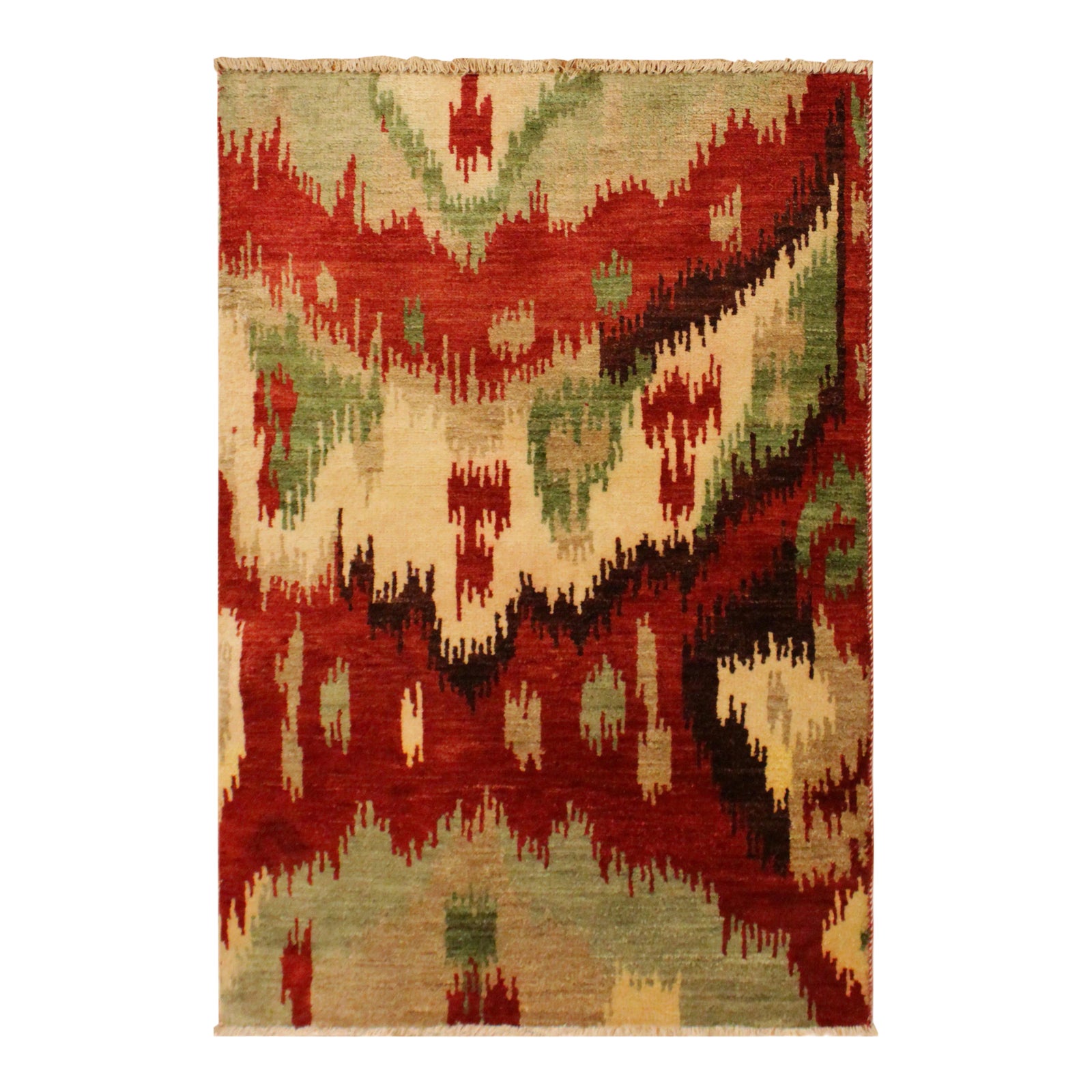 1990s Ikat Modern Red/Brown Wool Rug - 3'0 X 4'0 | Chairish