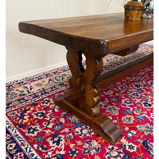 Antique French Country Farm Dining Table Farmhouse Trestle Base Oak 87"w For Sale - Image 16 of 17