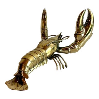 Vintage Boho Monumental Polished Brass Lobster For Sale