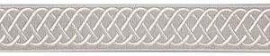 Sample, Scalamandre Helix Embroidered Tape, Silver Grey Fabric