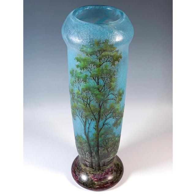 Large Art Nouveau Cameo Vase with Spring Landscape from Daum Nancy, France, 1910s For Sale - Image 6 of 9