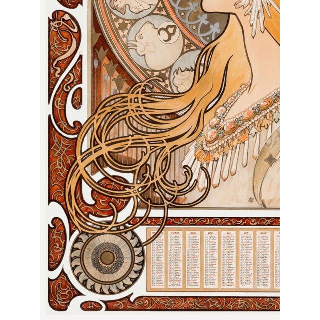 Zodiaque (La Plume) by Alphonse Maria Mucha, Art Nouveau Art Print Reproduction, 18" × 24" For Sale - Image 4 of 6