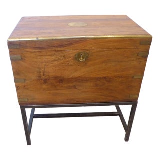 Antique Camphorwood Campaign Box on Stand For Sale