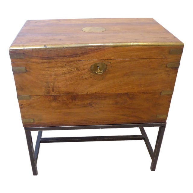 Antique Camphorwood Campaign Box on Stand For Sale