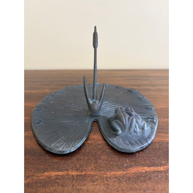 Farmhouse Vintage English Country Iron Garden Sundial With Frog on a Lily Pad For Sale - Image 3 of 7