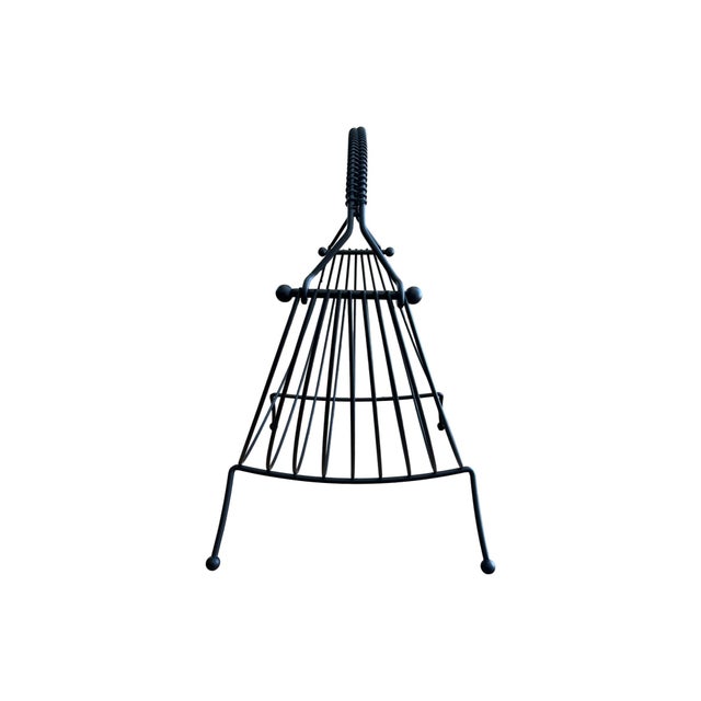 Mid-Century Modern Mid Century Modern Atomic Restored Kitsch Magazine Rack Log Holder Wrought Iron Vintage Small Attributed to Richard Galef For Sale - Image 3 of 12
