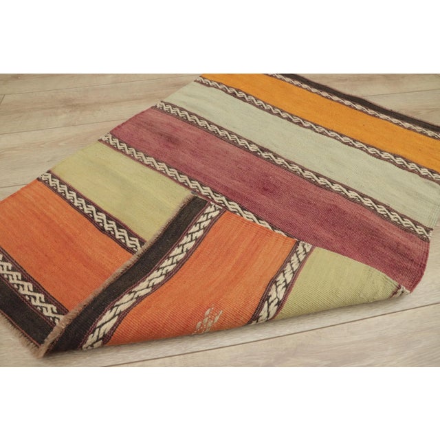 1970s Farmhouse Orange Striped Kilim For Sale - Image 9 of 13