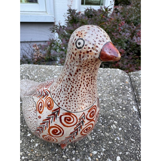 Vintage Mexican Tonala Earthenware Painted Bird sculpture signed by Amado Galván, circa mid 20th c. He signed his pieces...