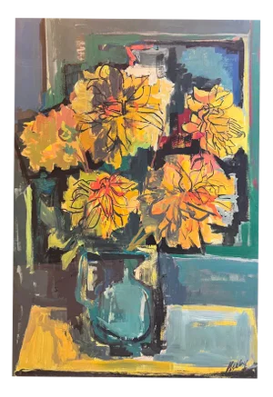 Frank Chabry, Yellow Flowers, Oil on Canvas / Paper