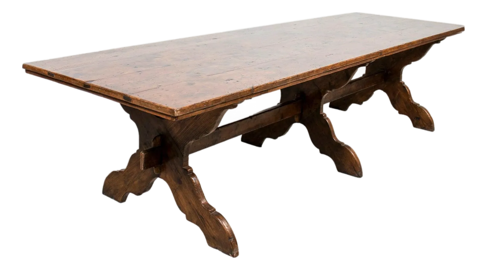 19th Century Italian Walnut Trestle Table With Scrolled X-Base