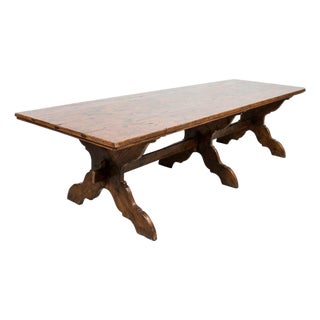 19th Century Italian Walnut Trestle Table With Scrolled X-Base From Tuscany For Sale