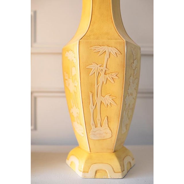Mid 20th Century Yellow Ginger Jar Chinoiserie Lamp Paul Hanson - a Pair For Sale - Image 10 of 14