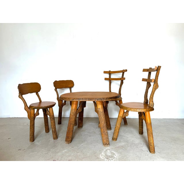 Wood Brutalist Table and Chairs, 1950, Set of 5 For Sale - Image 7 of 7
