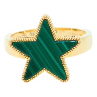 Green Malachite Star Galaxy Celestial Constellation Zodiac 18k Yellow Gold Ring, Size 7 For Sale