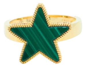 Green Malachite Star Galaxy Celestial Constellation Zodiac 18k Yellow Gold Ring, Size 7