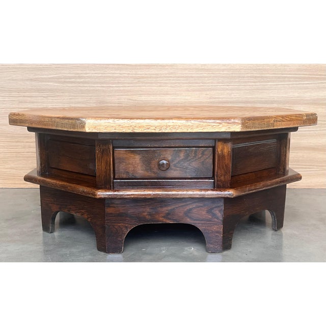 Early 20th Century Spanish Fir and Walnut Octogonal Table Special Design Restored Wax Polished For Sale - Image 16 of 18