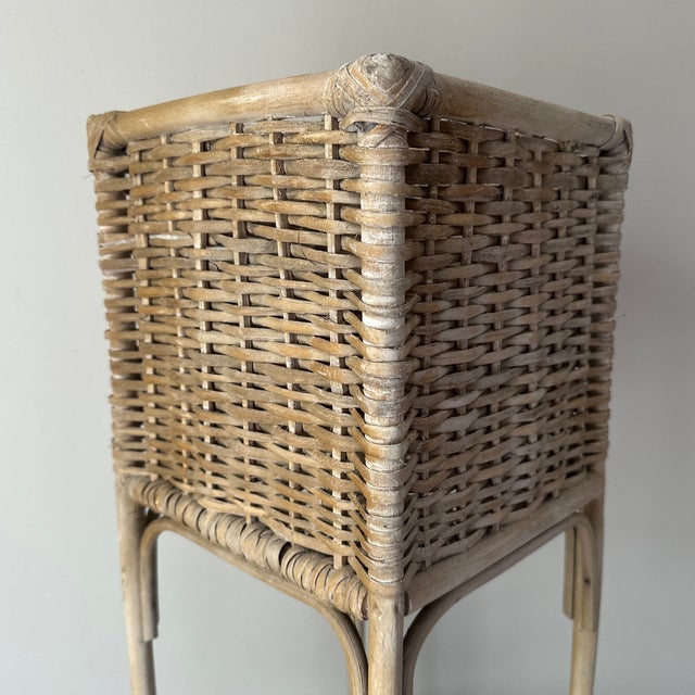 Vintage Handcrafted Square Bamboo Woven Wicker Two Tiered Plant Stand For Sale In Nashville - Image 6 of 8