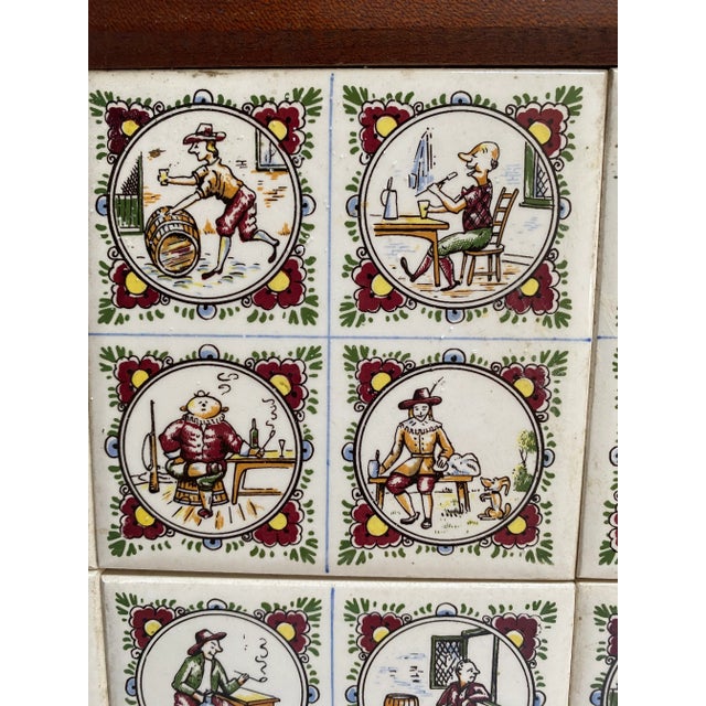 Biedermeier Vintage Mid Century Wood Hand Painted Dutch Man Tiles Tray For Sale - Image 3 of 8
