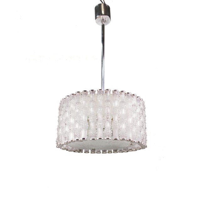 Mid-Century Modern Crystal Glass and Chrome Drum Pendant Lamp by J. T. Kalmar for Kalmar, 1960s For Sale - Image 3 of 11