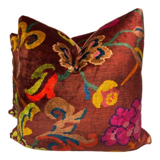 Etro "Nimphea Floral Velvet" in Ruggine 22" Pillows-a Pair For Sale