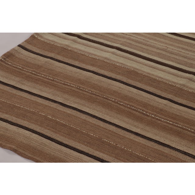 Tribal Vintage Persian Kilim, Square Rug in Neutral Beige-Brown Stripes - Rug & Kilim For Sale - Image 3 of 8