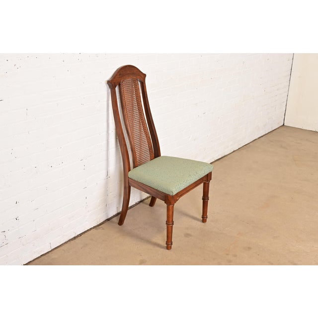 Baker Furniture Company Henredon Style Mid-Century Hollywood Regency Carved Oak and Cane Bamboo Form High Back Side Chair or Dining Chair, Circa 1970s For Sale - Image 4 of 9