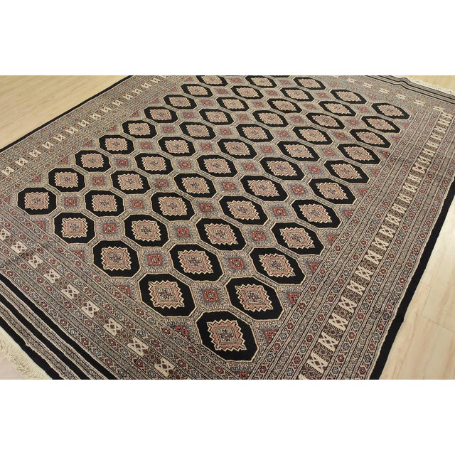 Tribal Bokhara Jaldar Rug 8’1” X 10’2” Black Wool Tribal Hand-Knotted Oriental Carpet For Sale - Image 3 of 13