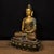 Vintage Gilt Brass Shakyamuni Buddha Statue With Polychrome Robe & Lotus Base For Sale In Los Angeles - Image 6 of 9