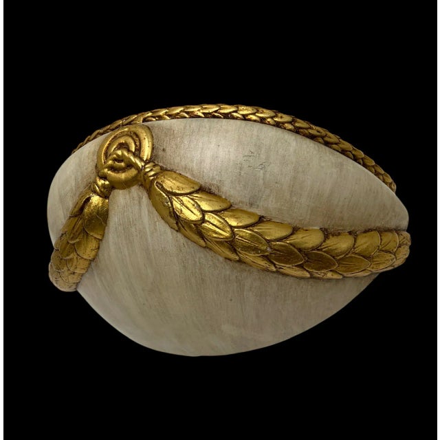 Cream Large Ceramic Half Moon Wall Sconce with Gold Garland, 1960s For Sale - Image 8 of 10