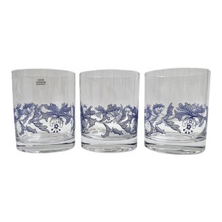 1990sSpode Blue Italian Double Old Fashioned Glasses Set-Set O F3 For Sale