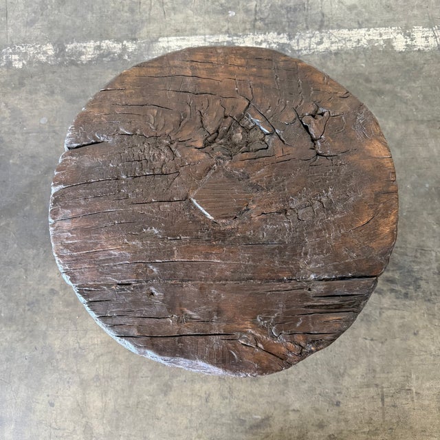 Vintage Reclaimed Pine Side Table – Walnut For Sale In Los Angeles - Image 6 of 7