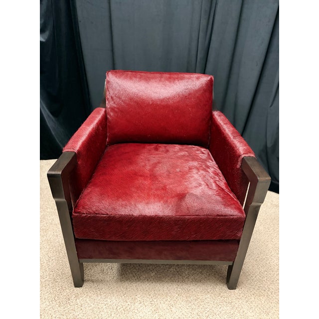 Burgundy Authentic Holly Hunt Vienna Secession Lounge Chair, Custom Upholstered in Rich Burgundy/Cabernet Mohair and American Black Walnut Exposed Frame For Sale - Image 8 of 17