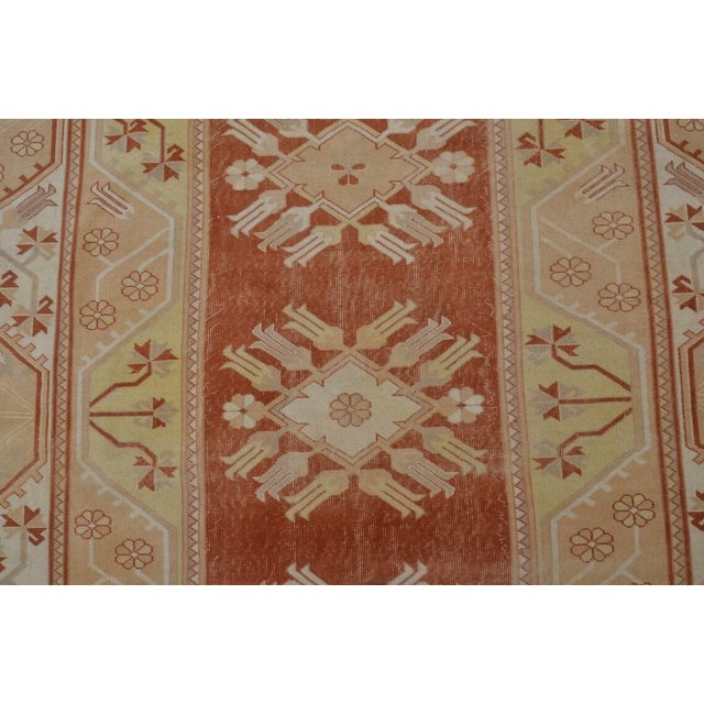 Vintage Hand-Knotted Anatolian Wool Rug With Geometric Floral Medallions, Terracotta and Cream For Sale - Image 9 of 10