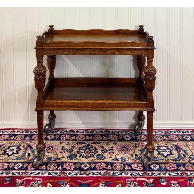 CHARMING Antique English Oak Two-Tier Tea/Pastry Cart, Trolley or End Table Side Occasional Table~~Lift Out Serving...