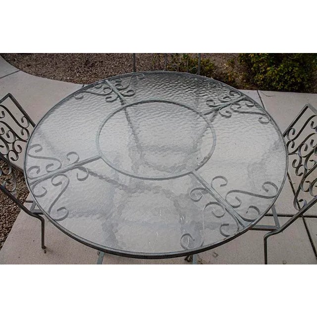 Vintage Wrought Iron Industrial Style Patio Table & 4 Chairs For Sale - Image 4 of 6