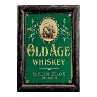 Early 20th Century Pre-Prohibition Old Age Whiskey Rog Advertising Sign For Sale