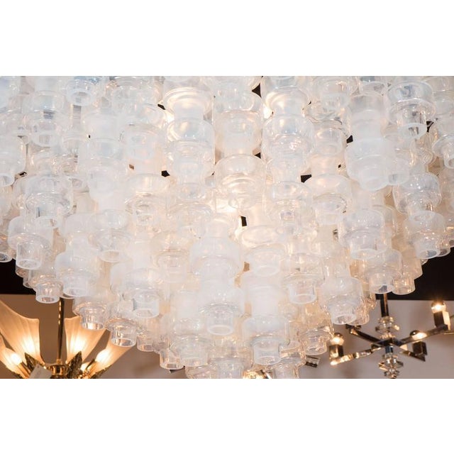 1920s Modernist Iridescent and Clear Murano Glass Barbell Chandelier For Sale - Image 5 of 9