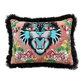 Designer Inspired Embroidered Velvet Throw Pillow For Sale