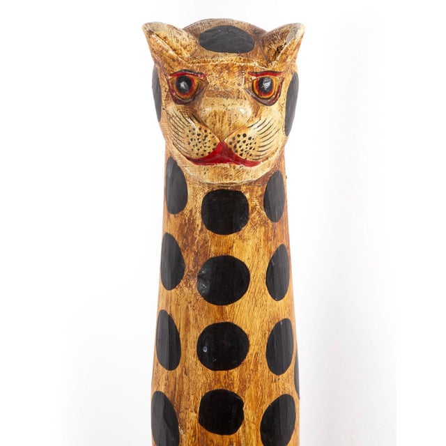 Tall Vintage Hand Carved Wooden Folk Art Leopard Sculpture For Sale - Image 4 of 6