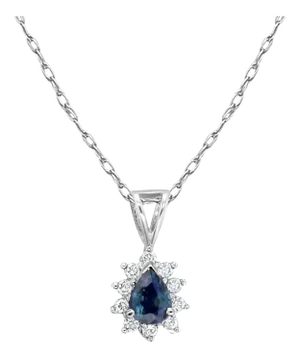 Pear Shaped Sapphire Diamond Halo Necklace 14k White Gold 16"