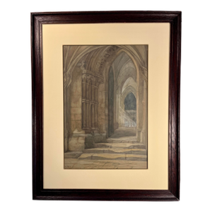 1940's Abbey Watercolor on Board Painting by M. Tait Framed Signed