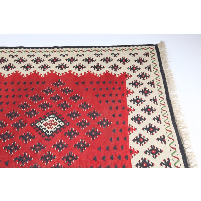 1920's Fine Antique Sarkoy Flatweave Kilim in Red & Ivory-8'11' X6 7'' For Sale - Image 9 of 12
