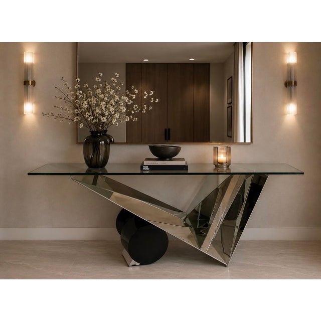 Contemporary Luxury Glass Console Table – Statement Entryway Piece For Sale - Image 3 of 4