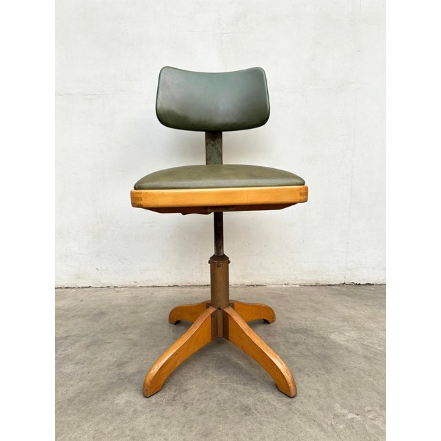 1930s Height adjustable swivel chair designed by Albert Menger for Ama Elastik Nordhalben Germany. Seat is springed for...
