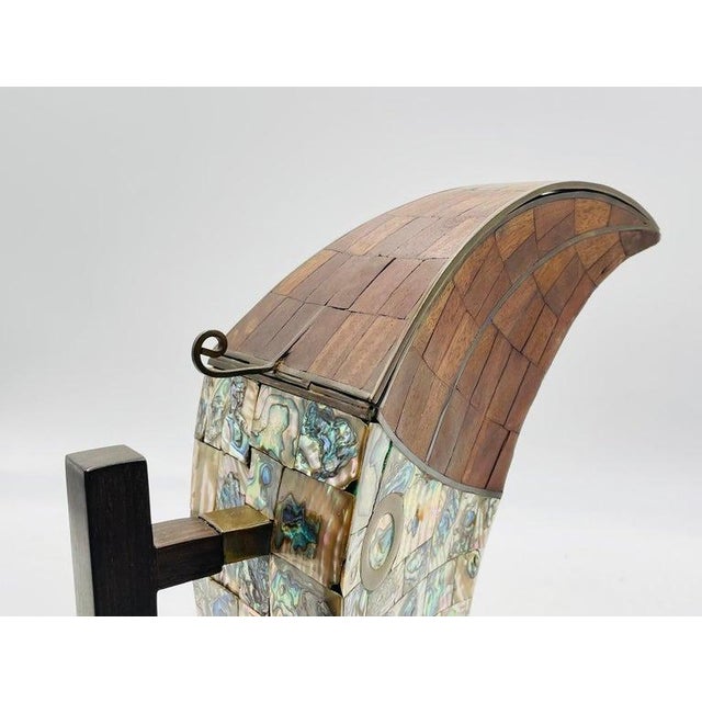 1950s Jeronimo Fuentes Abalone & Wood Inlay Toucan Pitcher, Emilia Castillo Style For Sale - Image 13 of 18