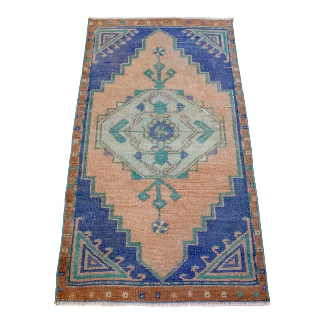 1970s Hand Made Small Turkish Rug. DoorMat Entry Decor Kitchen Mat Baht Mat - 22'' X 40'' For Sale