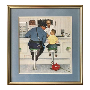 Norman Rockwell "The Runaway" Framed Americana Art Print – Mid-Century Modern Diner Scene
