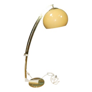 Space Age Adjustable Arc Floor Lamp in Gold Chrome Plating with Acrylic Glass Shade from Sölken Leuchten, 1970s For Sale
